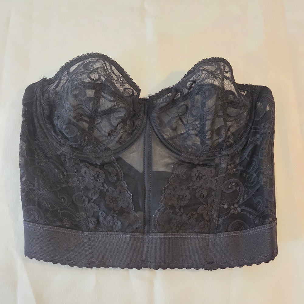 Vintage Lace Black Bustier Bra Top Banded - Unknown Size, See Measurements